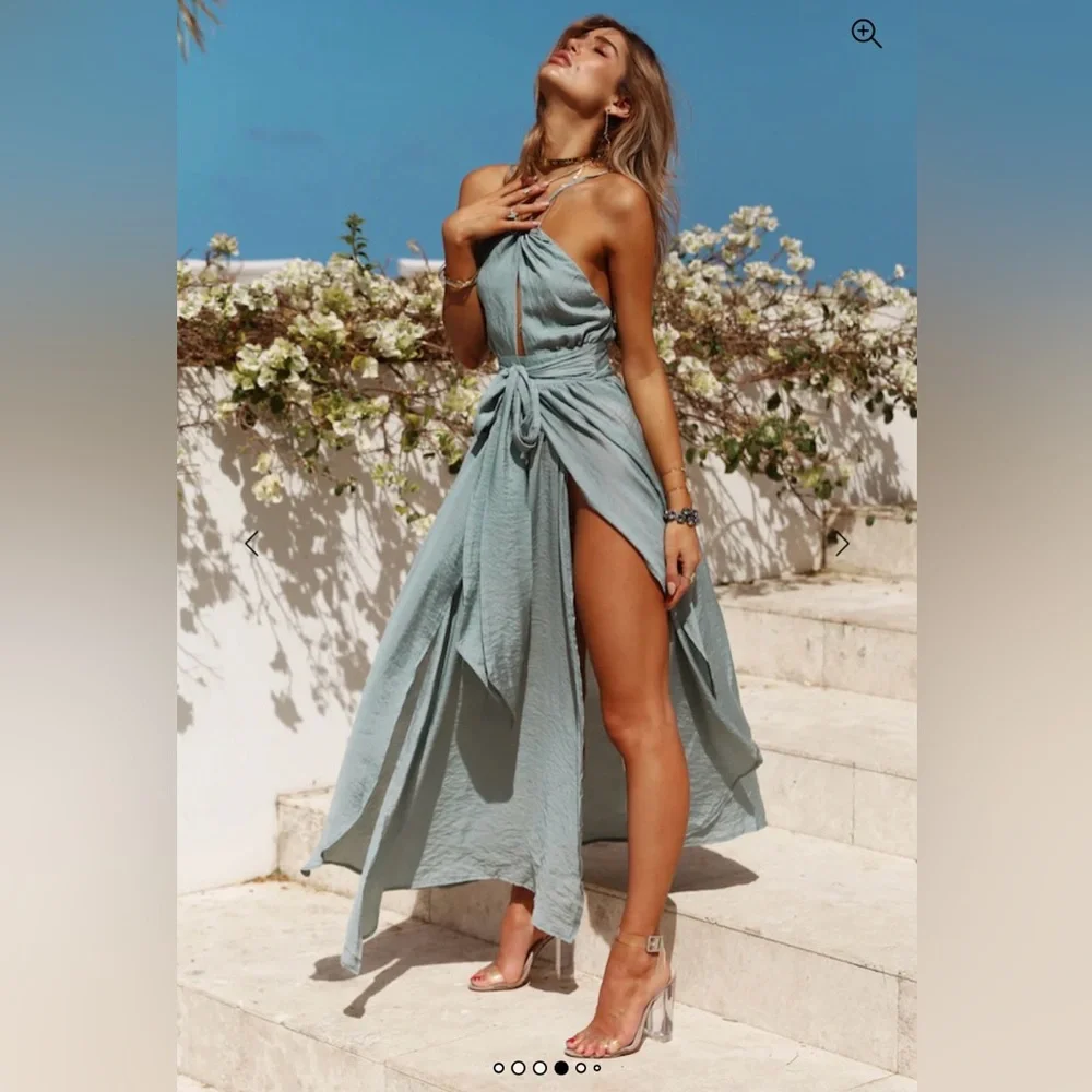 Hello Molly Halter Maxi Dress in Soft Blue - Picture 3 of 10